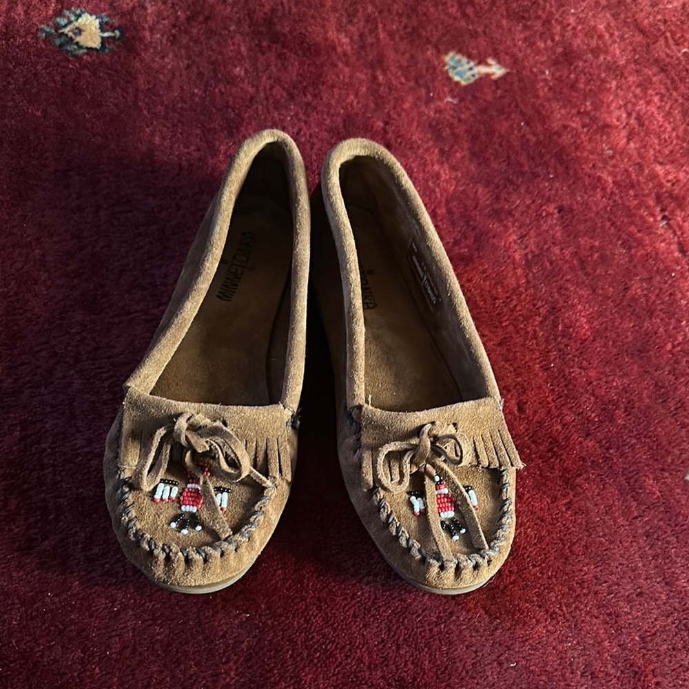 Brown Suede Moccasins with Beaded Design